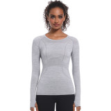 New cross-border European and American quick-dry long-sleeve women's sports running fitness breathable seamless one-piece long yoga top
