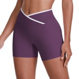New European and American style cross-color high-waisted tight yoga shorts for women, suitable for sports, running, and fitness