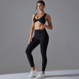 New solid color no-underwear required double-sided nylon sports yoga set, tight-fitting, high-elastic, antibacterial fitness yoga wear
