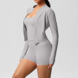 New cross-border seamless vest, outdoor casual tight-fitting fitness wear, pocket shorts, yoga wear, sports three-piece set