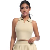 New cross-border outdoor casual collared vest for running, sports, and fitness, breathable short yoga wear, nude-feel tennis wear