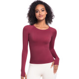 New cross-border European and American quick-dry long-sleeve women's sports running fitness breathable seamless one-piece long yoga top