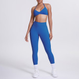 Cross-border seamless solid color halter neck bra and long pants yoga outfit set, tight-fitting running and fitness two-piece set