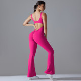 New cross-border solid color back-enhancing, hip-lifting, long slim-fit wide-leg jumpsuit for sports, running, fitness, and yoga