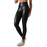 New European and American style cross-border elastic PU leather pants for women, colorful high-waisted tight-fitting butt-lifting yoga leggings for outdoor wear