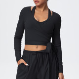 New cross-border solid color brushed breathable tight-fitting high-elastic yoga outfit set for sports, running, fitness, and yoga - three-piece set