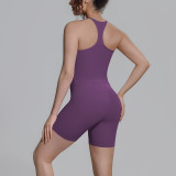 New cross-border double-sided nylon solid color racerback short two-piece sports running fitness yoga outfit for women