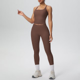 New cross-border brushed fabric high-waisted yoga outfit with a beautiful back design, two-piece set for sports, running, and fitness