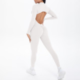 New cross-border double-sided nylon solid color backless hollow long-sleeve jumpsuit for sports, running, fitness, and yoga