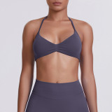 Cross-border seamless solid color backless tight-fitting high-elastic halter neck sports bra for running, fitness, and yoga for women
