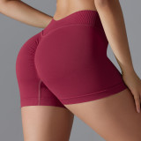Cross-border seamless knitted solid color tight peach butt V-waist yoga shorts for women, suitable for sports, running, and fitness