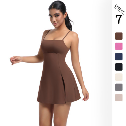 Anti-exposure sports dress with chest pads, breathable outdoor golf dress with beautiful back and straps, yoga and tennis dress for women