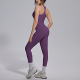 New cross-border European and American double-sided nylon racerback yoga outfit set for women, suitable for sports, running, and fitness