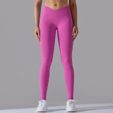 Cross-border European and American seamless knitted breathable solid color cross-waist peach butt yoga pants, running fitness cropped pants for women