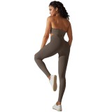 European and American cross-border seamless backless halter neck sports bra yoga outfit set, fitness bra and yoga pants two-piece set for women