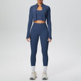 Cross-border brushed tight-fitting breathable halter neck tank top long three-piece sports running fitness yoga outfit set