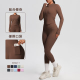 Cross-border Barely-there Feel Double-sided Brushed Tight-Fitting Long-Sleeve Yoga Set Outdoor Running Slimming Fitness Pants Sports Set for Women