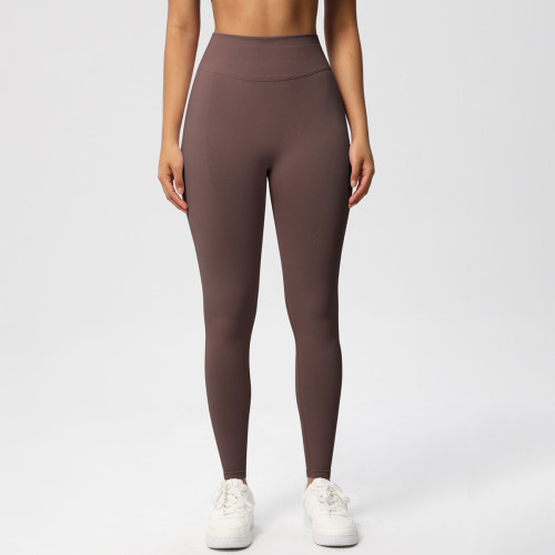 Cross-border European and American seamless solid color three-section waist butt-lifting high-waisted yoga pants for women for sports, running, and fitness