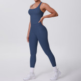 Cross-border European and American brushed solid color tight-fitting racerback pocket sports suit two-piece set for running, fitness, and yoga