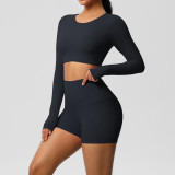Cross-border European and American solid color double-sided nylon brushed yoga outfit with chest pads, two-piece sports running fitness set for women