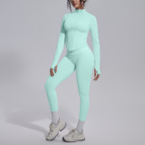 New cross-border seamless solid color breathable butt-lifting tight-fitting yoga outfit set for sports, running, and fitness