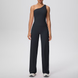 New cross-border double-sided brushed fabric, naked-feel, solid color, tight-fitting, high-elasticity sports suit for running, fitness, and yoga, two-piece set