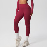 In-stock cross-border double-sided brushed tight-fitting breathable solid color training yoga wear eight-piece set for women's sports, running, and fitness