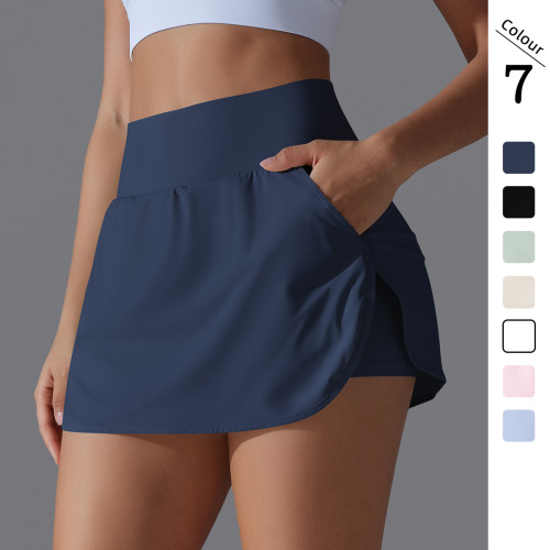 New cool-touch sunscreen tennis skirt, high-waisted, slim-fit, faux two-piece skirt-pants for women, with back pocket, suitable for sports and yoga