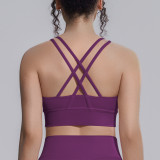 New nylon-spandex sports bra with beautiful back design, cross-tight yoga vest, shockproof, naked-feel fitness tight top