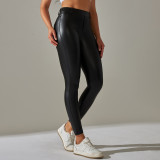 Clearance Sale: European and American Style Pocket PU Leather Pants, Tummy Control, Slim Fit, High Waist Yoga Pants, Shaping and Butt-Lifting Cropped Pants