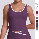 New cross-border color-blocked double-sided brushed tight-fitting breathable long sports vest for women, suitable for running, fitness, and yoga