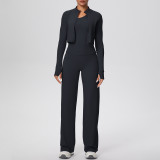 Cross-border solid color brushed tight-fitting one-shoulder tank top, wide-leg long pants, three-piece sports running fitness yoga outfit set
