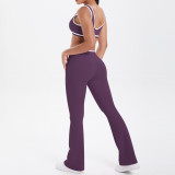 New cross-border double-sided brushed contrasting color tight-fitting breathable cross-over wide-leg yoga outfit for women for sports, running, and fitness
