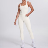 Cross-border European and American double-sided brushed solid color tight-fitting racerback sports suit for running, fitness, and yoga two-piece set