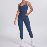 Cross-border European and American double-sided brushed solid color tight-fitting racerback sports suit for running, fitness, and yoga two-piece set