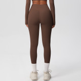 In-stock European and American style tight-fitting solid color double-sided brushed high-waisted quick-dry leggings for fitness, outdoor running, and yoga