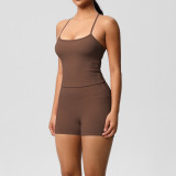 European and American cross-border solid color cloud-feel yoga pants with pockets, sports fitness breathable tank top, two-piece yoga outfit