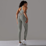 Cross-border European and American seamless knitted solid color polka dot high-elastic tight-fitting breathable yoga outfit set for running and fitness two-piece set