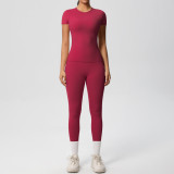 New cross-border European and American solid color double-sided brushed breathable tight-fitting yoga outfit set for sports, running, and fitness, eight-piece set