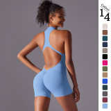 New cross-border solid color high-intensity nude-feel tight-fitting sports backless one-piece yoga suit, tight-fitting running and fitness wear