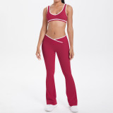New cross-border double-sided brushed contrasting color tight-fitting breathable cross-over wide-leg yoga outfit for women for sports, running, and fitness