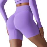 European and American cross-border seamless solid color yoga shorts, tight-fitting running and fitness yoga wear, high-waisted butt-lifting peach-shaped sports pants