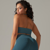 Cross-border European and American seamless tight-fitting solid color halter neck backless sports bra for running, fitness, and yoga tops for women