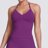 Cross-border seamless knitted solid color sexy backless tank top for running, fitness, and yoga for women