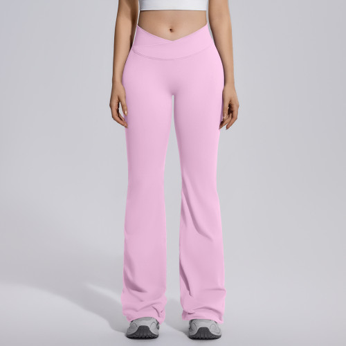 Cross-border seamless flared wide-leg cross-waist butt-lifting tummy-control high-elastic bell-bottom pants for women's sports, running, fitness, and yoga