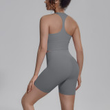 Cross-border solid color double-sided nylon tight-fitting breathable yoga outfit set for women, suitable for training, sports, running, and fitness