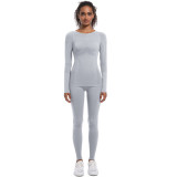 New cross-border seamless high-waisted ski suit shapewear set for women, suitable for sports, running, cycling, and yoga with long sleeves