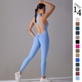 Cross-border solid color high-intensity tight-fitting nude-feel sports long one-piece yoga suit for women, suitable for running and fitness
