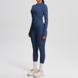 Cross-border Barely-there Feel Double-sided Brushed Tight-Fitting Long-Sleeve Yoga Set Outdoor Running Slimming Fitness Pants Sports Set for Women