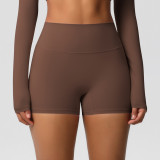 In-stock cross-border solid color double-sided brushed high-waisted tight-fitting butt-lifting yoga shorts for women, suitable for running and fitness activities